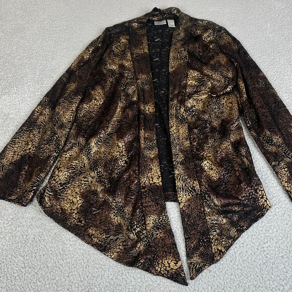 Chico's Cardigan Sweater Womens 2 Large Black Gold Metallic Open Front - Picture 1 of 8